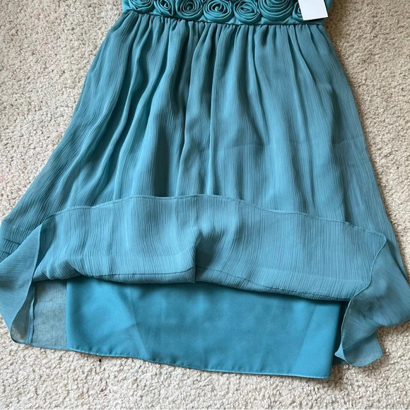 MaxandCleo Women Dress 4 Teal Chiffon Cocktail Rosette Silk Pintuck Preppy Chic - Picture 16 of 17